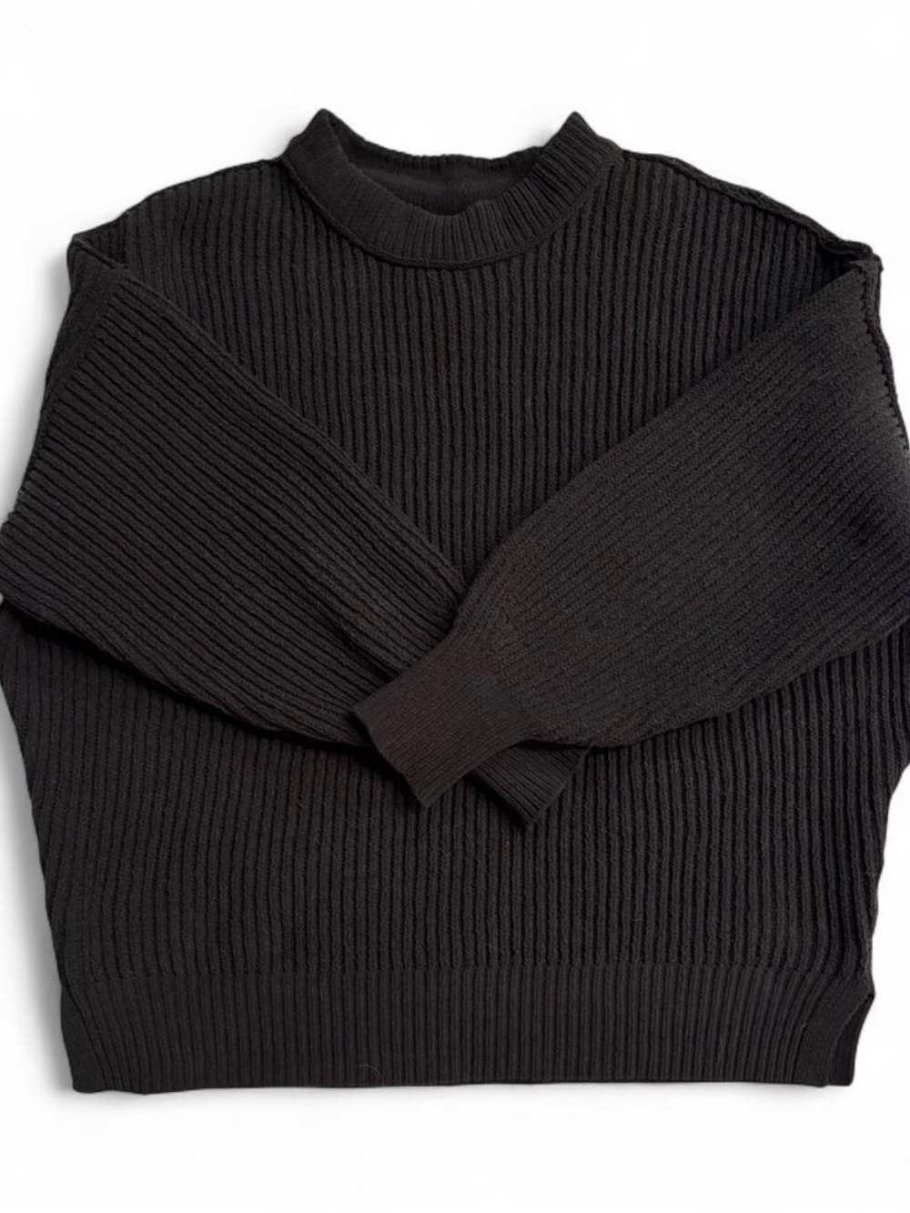aerie Women's Black Ribbed Crewneck Sweater